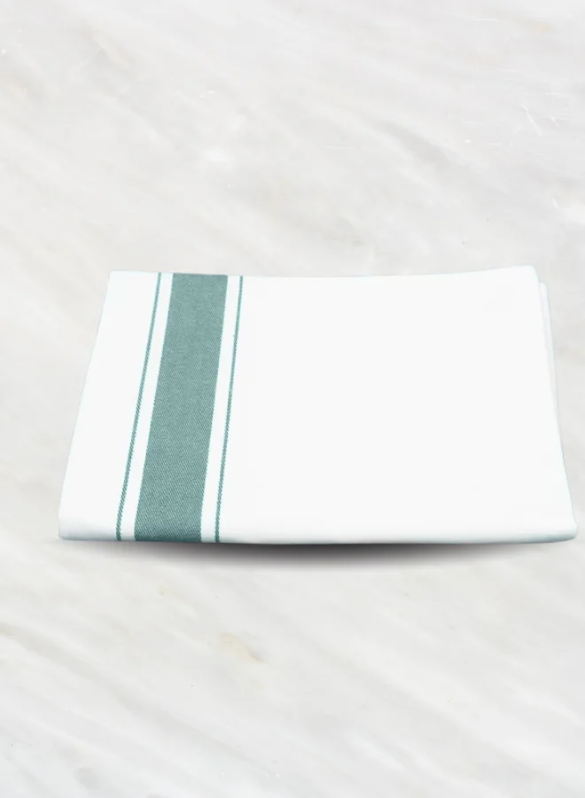 2 Soft Linen Wiping Cloth, White with Green stripe (50x70 cm) | pack of (number) Pack of 12