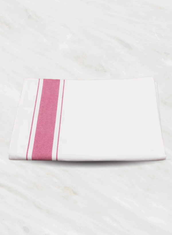 Soft Linen Wiping Cloth, White with Pink stripe (50x70 cm) | Pack of 12