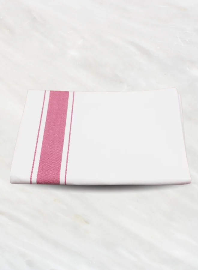 Soft Linen Wiping Cloth, White with Pink stripe (50x70 cm) | Pack of 12