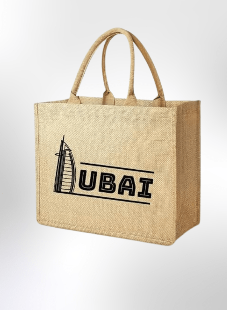 Dubai Souvenir Jute Bag – EcoChic Tote Bags | Pack of 12 | Durable, Stylish & Reusable