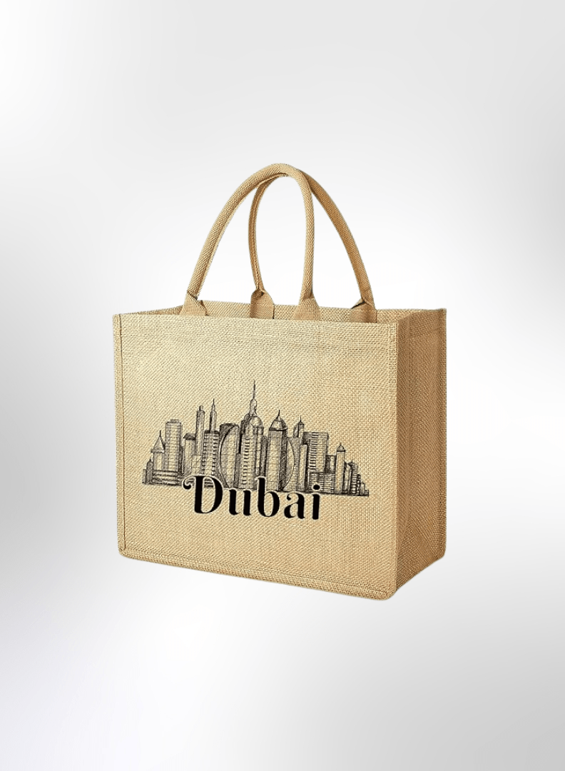 2 Dubai Souvenir Jute Bag – EcoChic Tote Bags | Pack of 12 | Durable, Stylish & Reusable