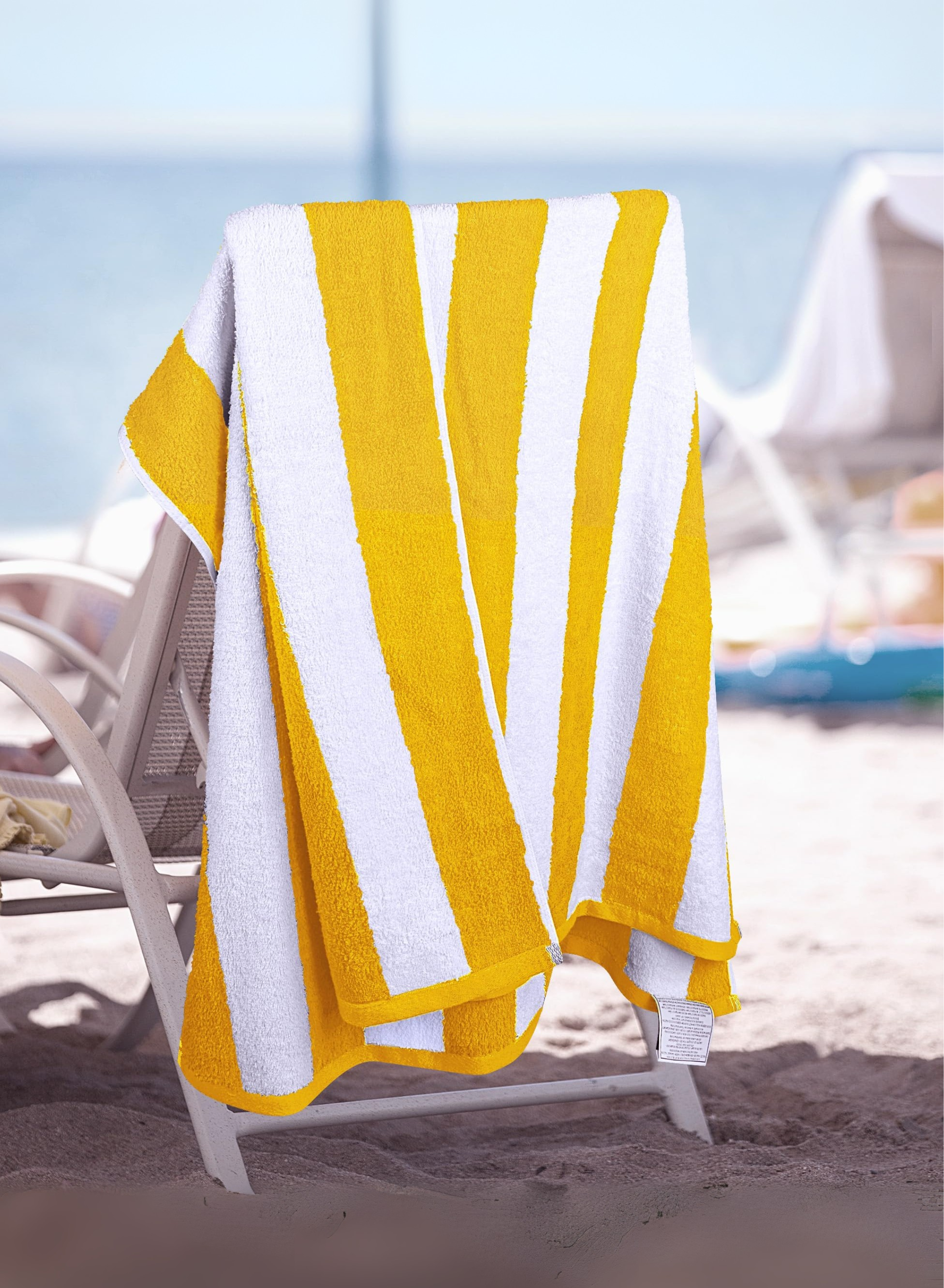 4 Pcs Luxury Oversized Beach Towel Set Pack of 4 90x180cm Extra Large Premium Cotton 600 GSM Ultra Soft and Highly Absorbent Pool Cabana Stripe Hotel And Spa Quality Towels Yellow and White Stripe