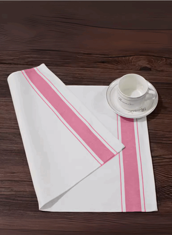 Soft Linen Wiping Cloth, White with Pink stripe (50x70 cm) | Pack of 12