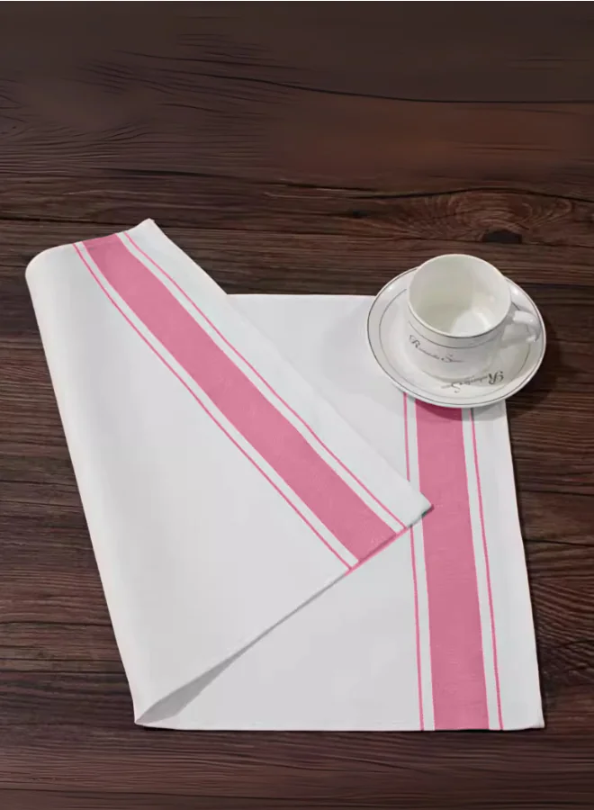 Soft Linen Wiping Cloth, White with Pink stripe (50x70 cm) | Pack of 12