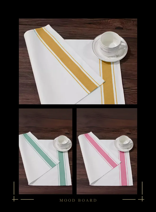 Soft Linen Wiping Cloth, White with Pink, Yellow and Green stripe (50x70 cm) | Pack of 12