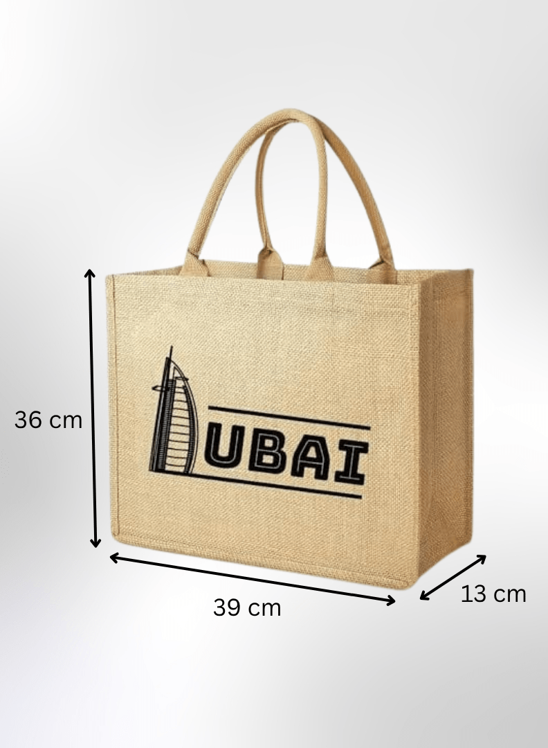 Dubai Souvenir Jute Bag – EcoChic Tote Bags | Pack of 12 | Durable, Stylish & Reusable