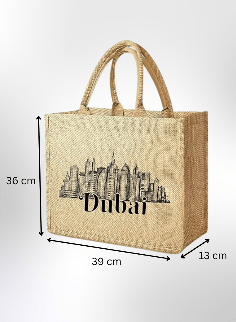 3 Dubai Souvenir Jute Bag – EcoChic Tote Bags | Pack of 12 | Durable, Stylish & Reusable