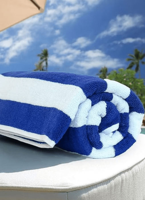2pcs Luxury Oversized Beach Towel Set Pack of 2 90x180cm Extra Large Premium Cotton 550 GSM Ultra Soft and Highly Absorbent Pool Cabana Stripe Hotel And Spa Quality Towels Blue and White Stripe.