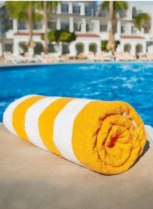 4 Pcs Luxury Oversized Beach Towel Set Pack of 4 90x180cm Extra Large Premium Cotton 600 GSM Ultra Soft and Highly Absorbent Pool Cabana Stripe Hotel And Spa Quality Towels Yellow and White Stripe