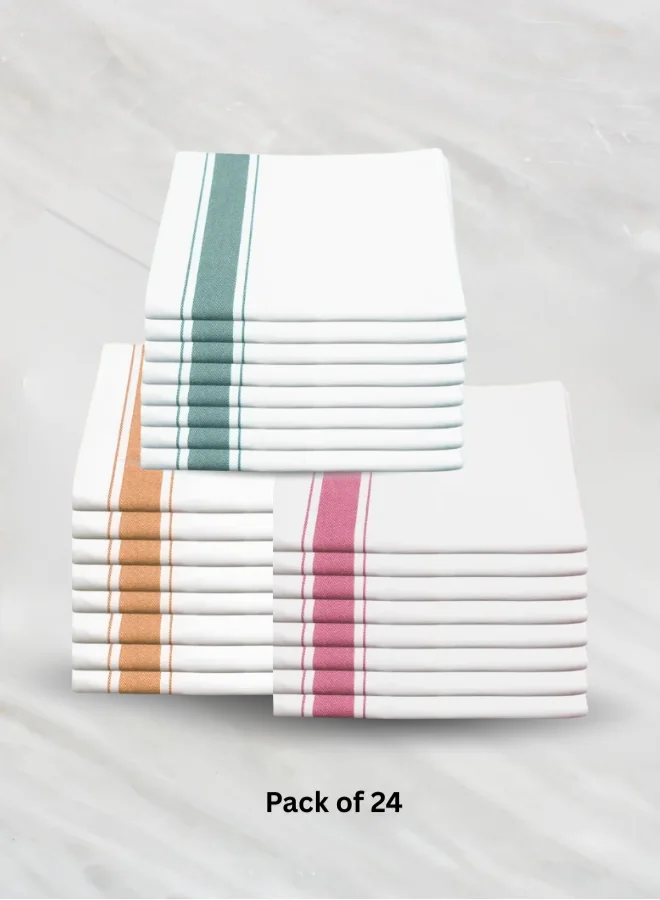 Soft Linen Wiping Cloth, White with Pink, Yellow and Green stripe (50x70 cm) | Pack of 24
