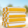 4 Pcs Luxury Oversized Beach Towel Set Pack of 4 90x180cm Extra Large Premium Cotton 600 GSM Ultra Soft and Highly Absorbent Pool Cabana Stripe Hotel And Spa Quality Towels Yellow and White Stripe