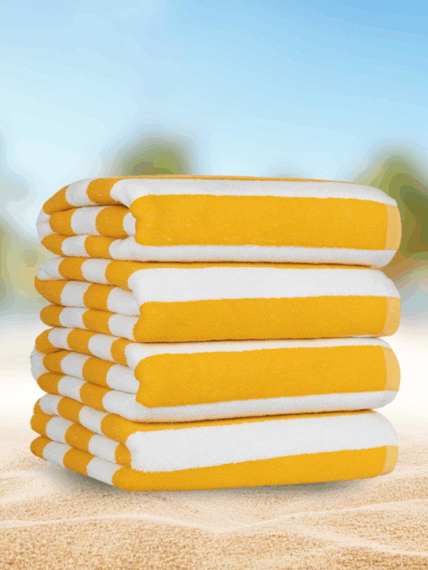 4 Pcs Luxury Oversized Beach Towel Set Pack of 4 90x180cm Extra Large Premium Cotton 600 GSM Ultra Soft and Highly Absorbent Pool Cabana Stripe Hotel And Spa Quality Towels Yellow and White Stripe