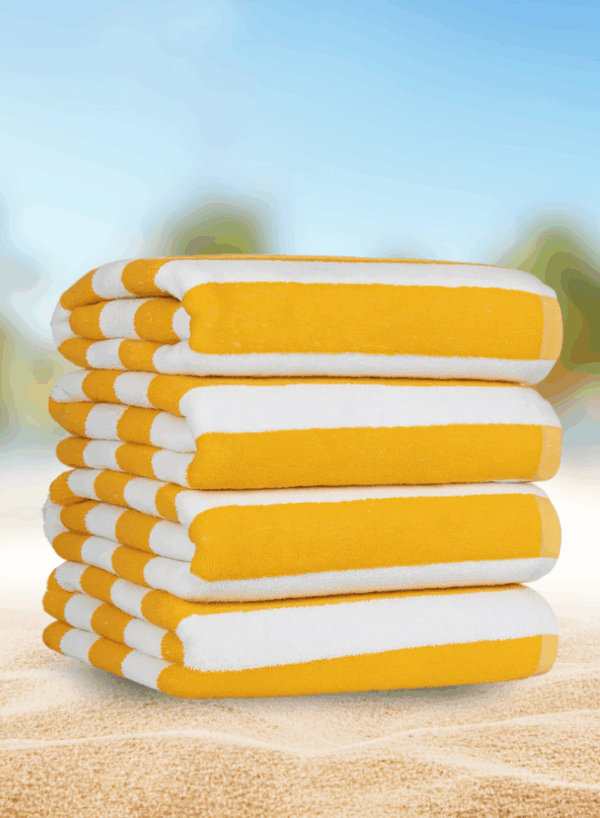 4 Pcs Luxury Oversized Beach Towel Set Pack of 4 90x180cm Extra Large Premium Cotton 600 GSM Ultra Soft and Highly Absorbent Pool Cabana Stripe Hotel And Spa Quality Towels Yellow and White Stripe