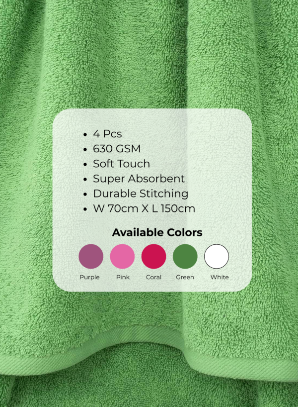 Pearl Coast Luxury Bath Towel Set (Pack of 4) – Premium 100% Cotton, 630 GSM – Ultra Soft, Highly Absorbent Hotel & Spa Quality Towels