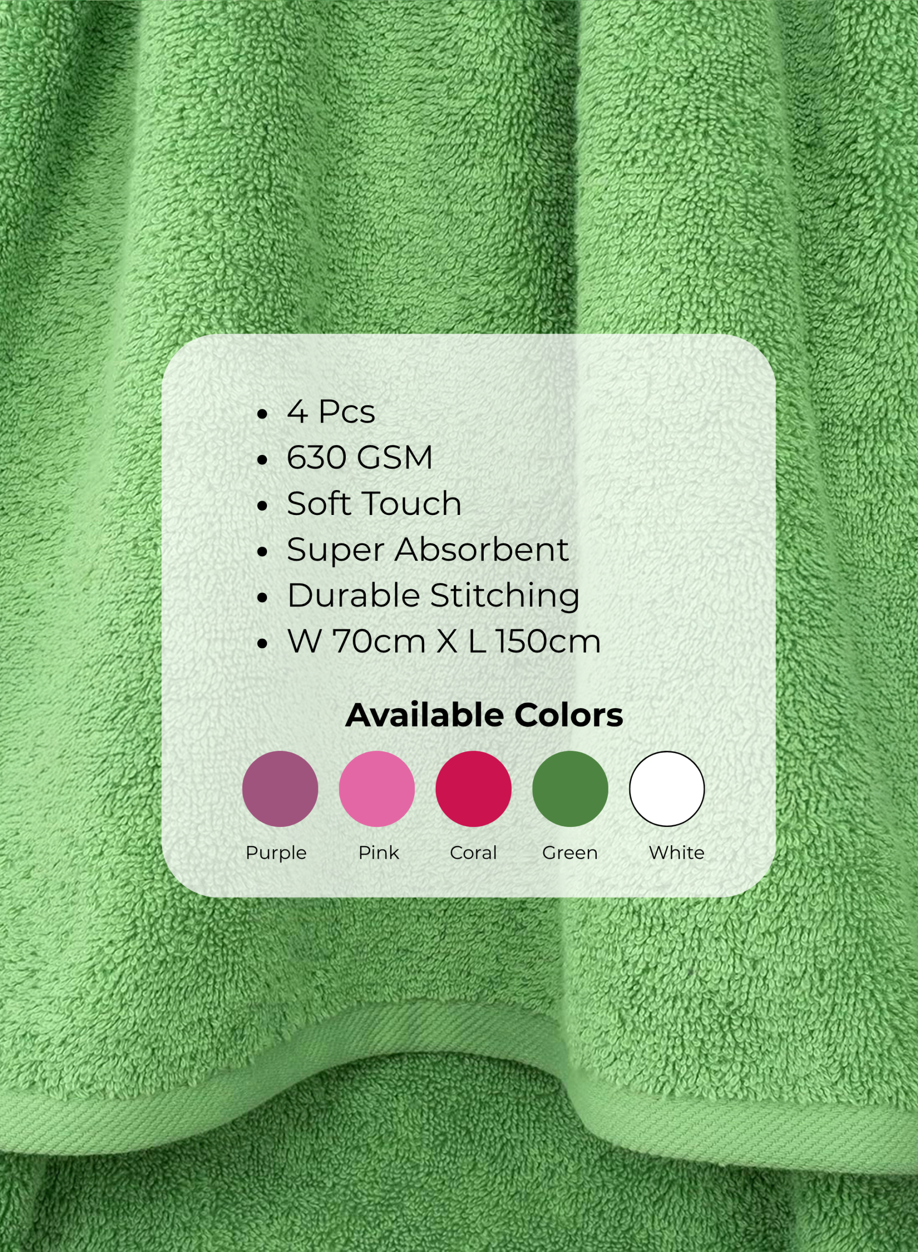 105 Pearl Coast Luxury Bath Towel Set (Pack of 4) – Premium 100% Cotton, 630 GSM – Ultra Soft, Highly Absorbent Hotel & Spa Quality Towels