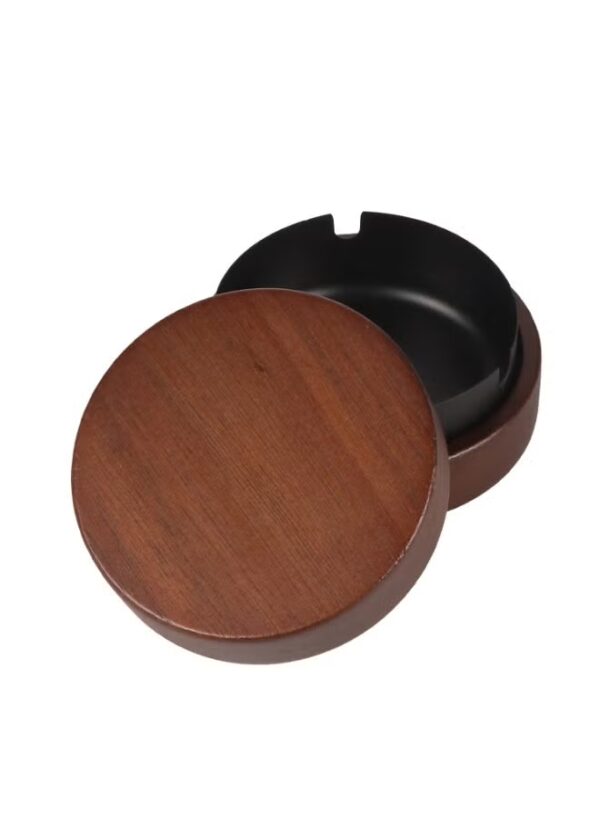 Hotel Quality Wooden Ashtray with Lid | 10x10x4.5cm | Stainless Steel | Easy to Clean | For Indoor or Outdoor Use