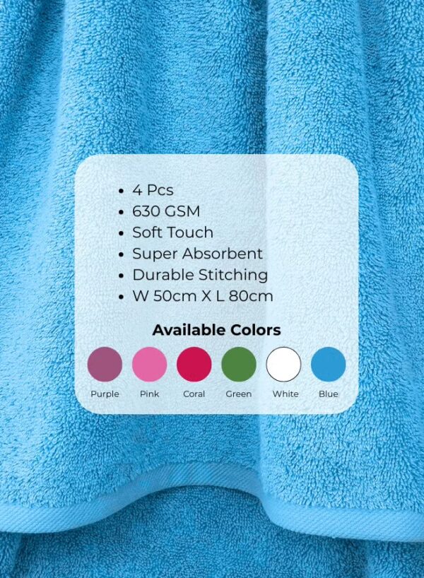 Pearl Coast Luxury Hand Towel Set (Pack of 4) – 50x80cm Premium 100% Cotton, 630 GSM – Ultra Soft, Highly Absorbent Hotel & Spa Quality Towels