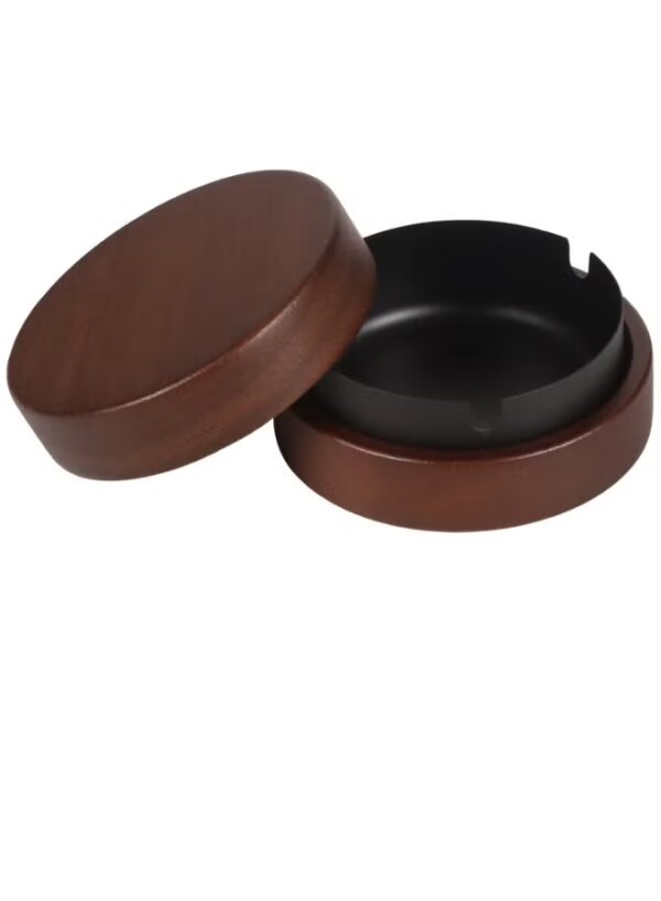 Hotel Quality Wooden Ashtray with Lid | 10x10x4.5cm | Stainless Steel | Easy to Clean | For Indoor or Outdoor Use