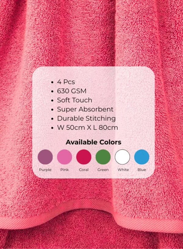 Pearl Coast Luxury Hand Towel Set (Pack of 4) – 50x80cm Premium 100% Cotton, 630 GSM – Ultra Soft, Highly Absorbent Hotel & Spa Quality Towels