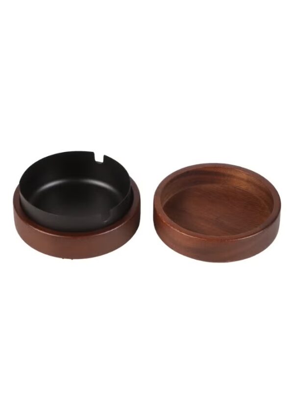 Hotel Quality Wooden Ashtray with Lid | 10x10x4.5cm | Stainless Steel | Easy to Clean | For Indoor or Outdoor Use