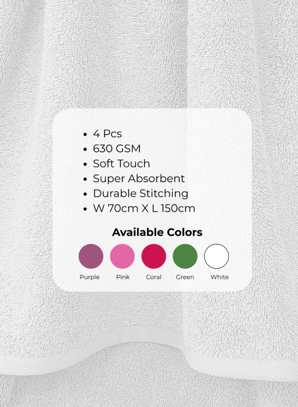 Pearl Coast Luxury Bath Towel Set (Pack of 4) – Premium 100% Cotton, 630 GSM – Ultra Soft, Highly Absorbent Hotel & Spa Quality Towels
