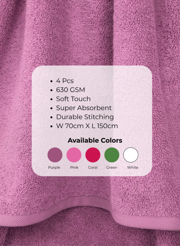 Pearl Coast Luxury Bath Towel Set (Pack of 4) – Premium 100% Cotton, 630 GSM – Ultra Soft, Highly Absorbent Hotel & Spa Quality Towels
