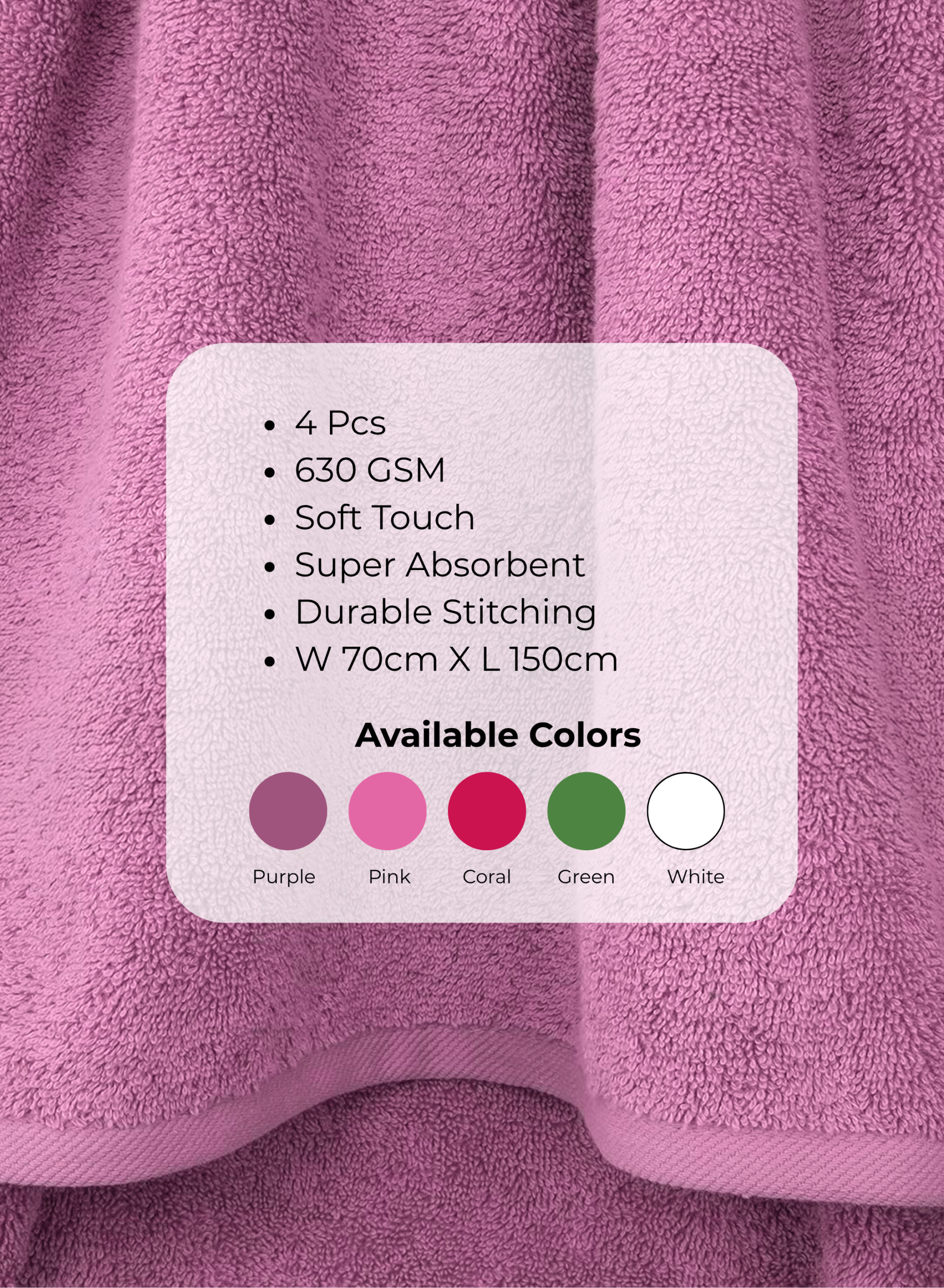 87 Pearl Coast Luxury Bath Towel Set (Pack of 4) – Premium 100% Cotton, 630 GSM – Ultra Soft, Highly Absorbent Hotel & Spa Quality Towels