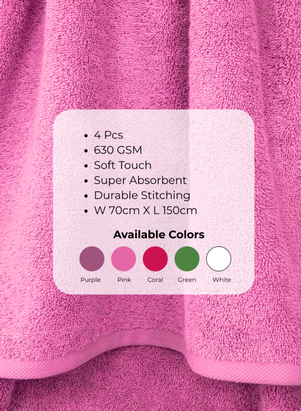 Pearl Coast Luxury Bath Towel Set (Pack of 4) – Premium 100% Cotton, 630 GSM – Ultra Soft, Highly Absorbent Hotel & Spa Quality Towels