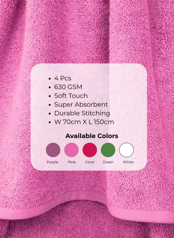 Pearl Coast Luxury Bath Towel Set (Pack of 4) – Premium 100% Cotton, 630 GSM – Ultra Soft, Highly Absorbent Hotel & Spa Quality Towels