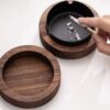 Hotel Quality Wooden Ashtray with Lid | 10x10x4.5cm | Stainless Steel | Easy to Clean | For Indoor or Outdoor Use