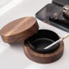 Hotel Quality Wooden Ashtray with Lid | 10x10x4.5cm | Stainless Steel | Easy to Clean | For Indoor or Outdoor Use